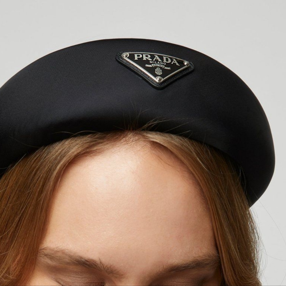 Prada Black Padded Headband with Triangle Logo - Picture 4 of 16